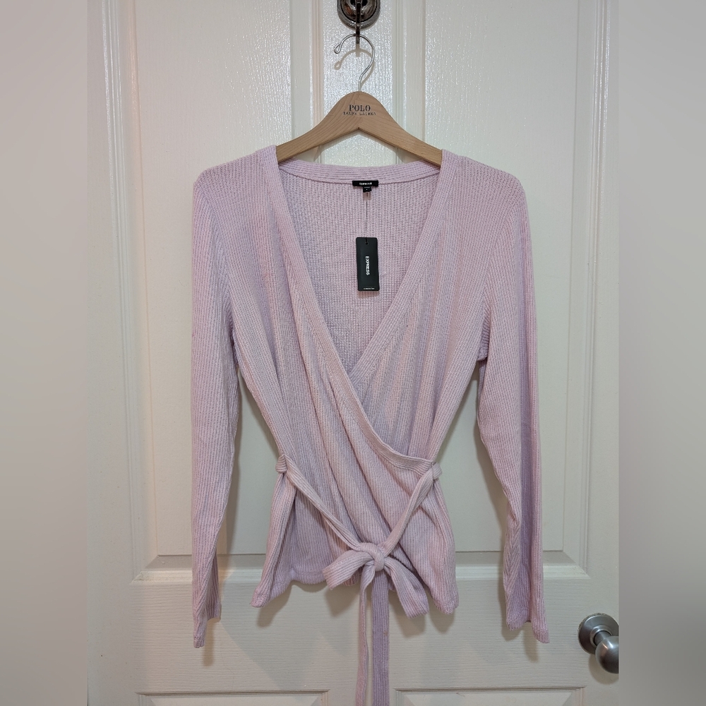 Express Lilac Ribbed Wrap Top, Tie Front, NWT